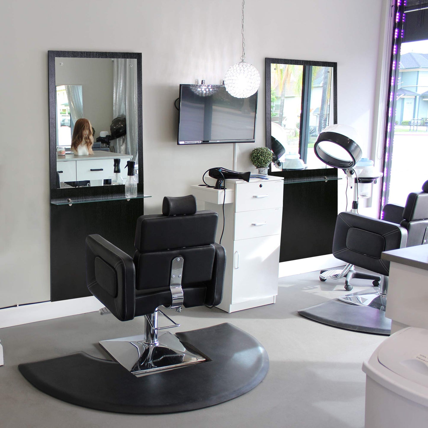 BarberPub Wall Mount Barber Station Makeup Mirrors Hair Styling Workstation Beauty Salon Spa Equipment 3016 (Black)