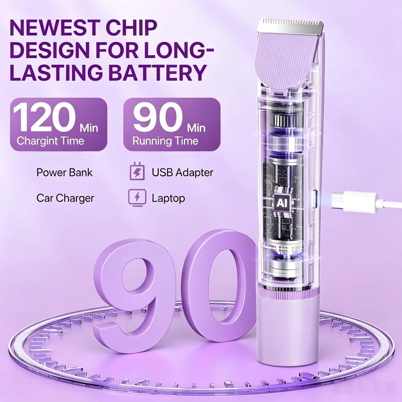 Bikini Trimmer for Women, Painless Electric Razor Remover for Leg, Body, Armpit & Facial Hair, Rechargeable Cordless IPX7 Waterproof Shaver with Ceramic Blade, Easy Cleaning, USB Charging, Purple