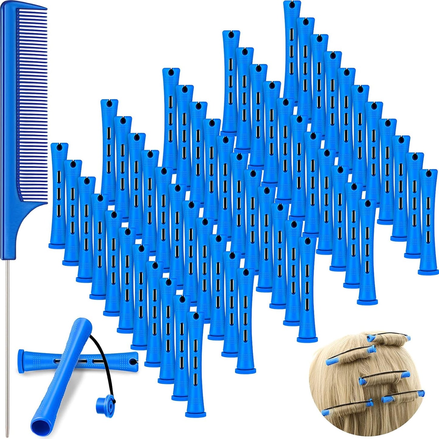 WILLBOND 60 Pcs Perm Rods - Cold Wave Curlers for Short & Long Hair | 0.35 Inch Blue Rollers