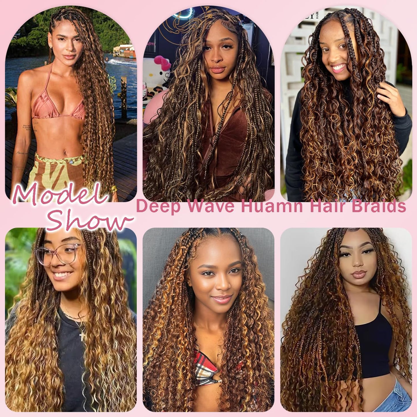 P4/30 Highlight Brown Human Braiding Hair for Boho Braids 24 24 24 Inch Unprocessed Brown Deep Curly Bulk Human Hair Extensions for Boho Braids 50g/Bundle Total 150g