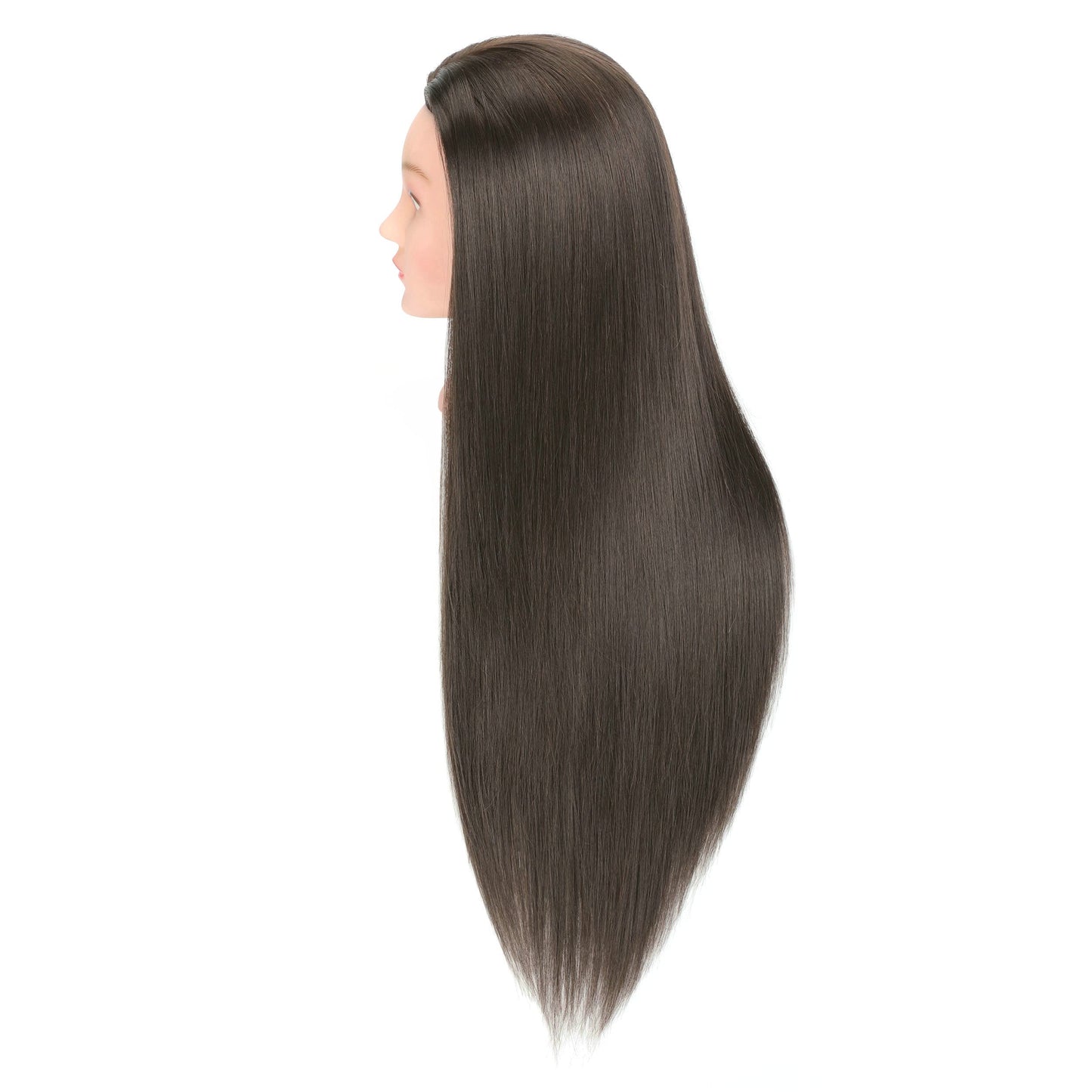 LOHXINHAIR 30 Inch Long Brown Hair Mannequin Head 80% Human Hair Manikin Cosmetology Doll Training Head for Hairdresser Practice Braiding Styling Curling Cutting with Table Clamp Stand
