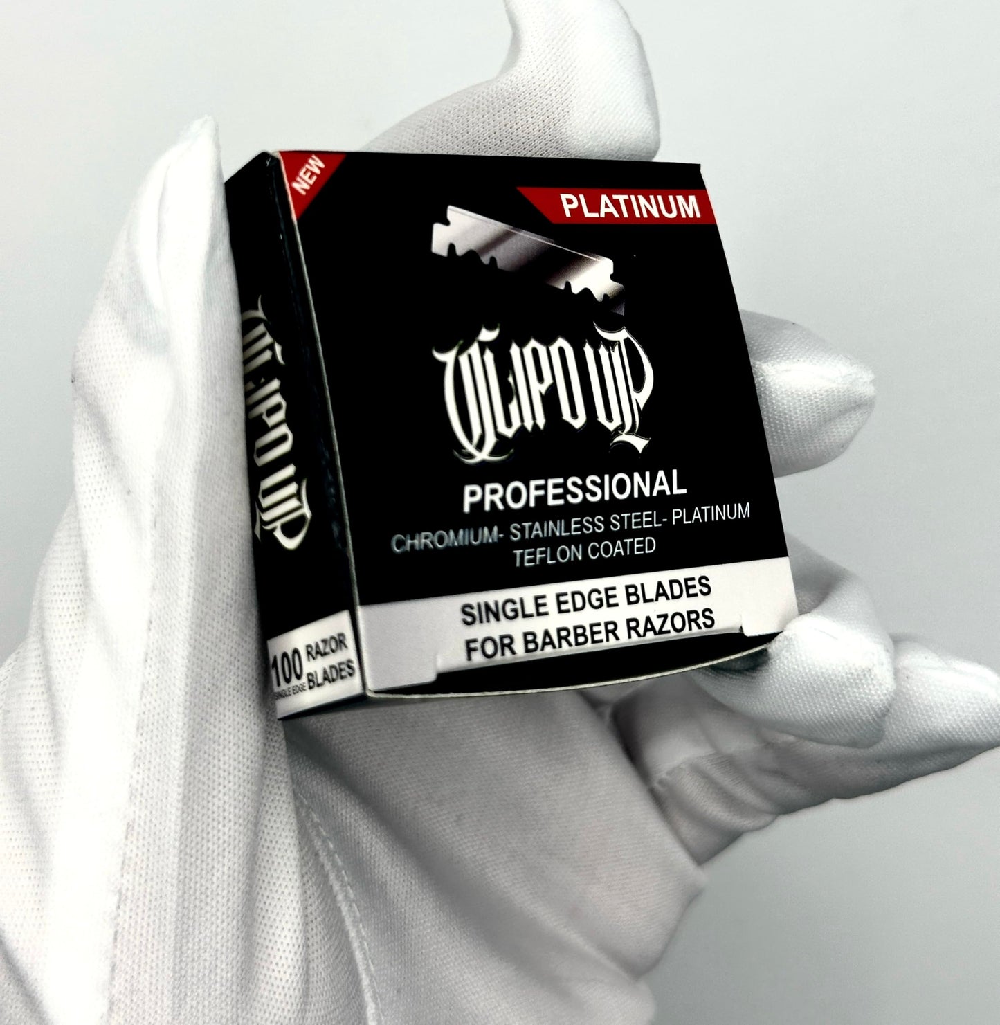 Professional Platinum Single Edge Barber Razor Blades, 100-Pack, Chromium Stainless Steel, Teflon Coated CLIPD UP