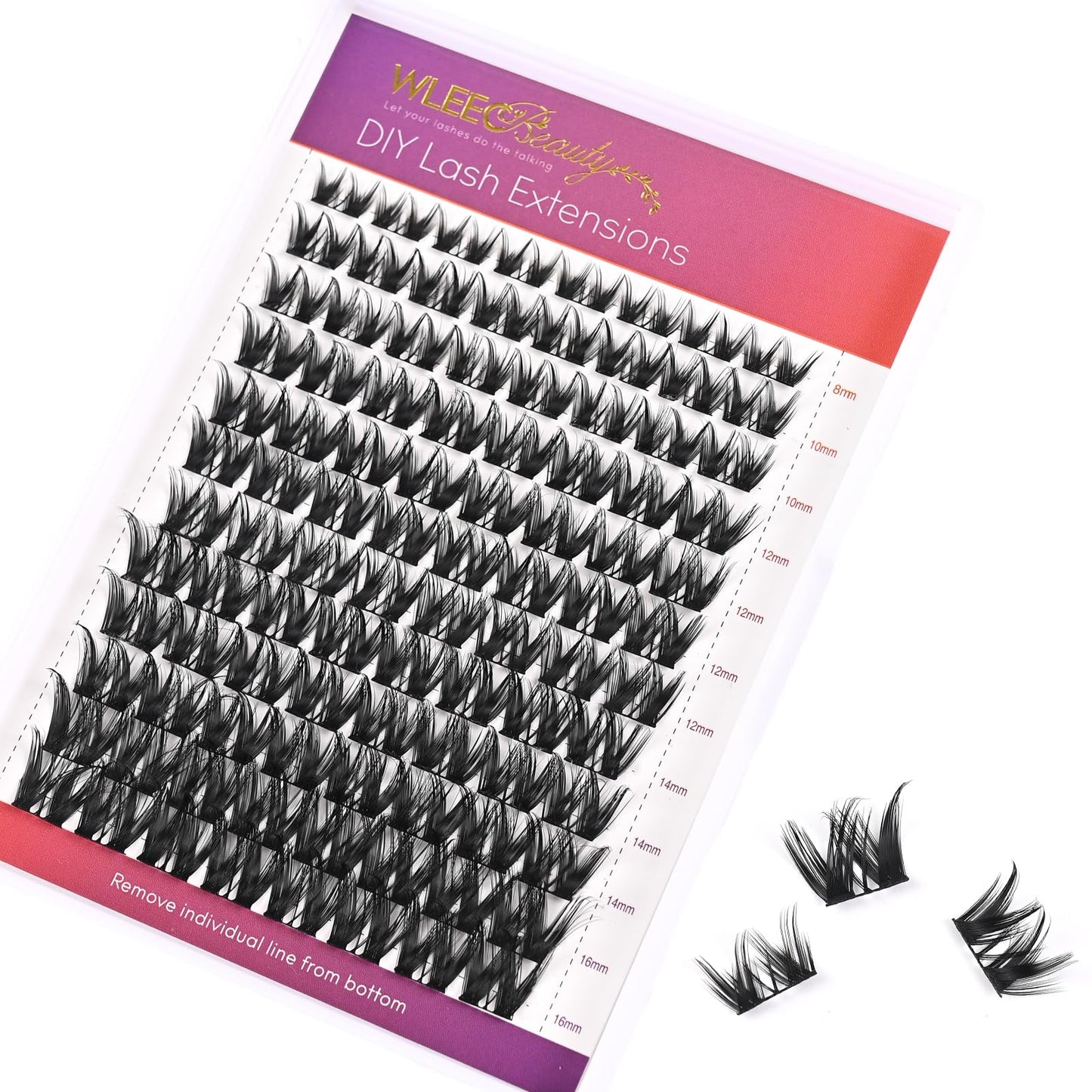 Wleec Beauty Wide Eye Lash Clusters Eyelash, 96PCS DIY Lash Extensions, Individual Lashes Cluster D Curl Eyelash Extensions Wide Band (LC08, Mix 8-16mm)
