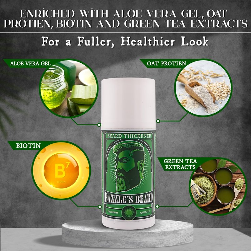 Bazzle's Beard Thickener – Beard Growth Kit & Balm with Biotin for Hair Growth for Men, Infused with Oat Protein for Medium Hold and Light Fragrance, Facial Hair & Mustache Styling Balm Conditioner
