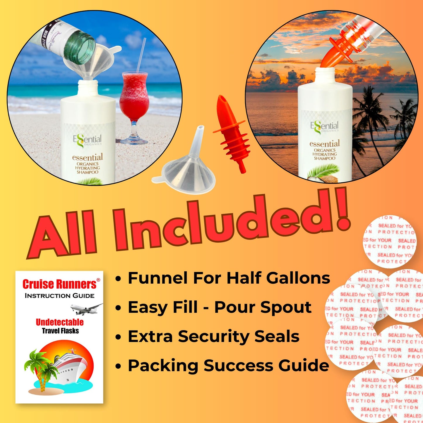 Rum Runners for Cruise Alcohol Smuggling Kit Hidden Flasks for Liquor Disguise Fake Shampoo Bottles Hidden Alcohol Container - Leak-Proof and Undetectable Travel Flasks 4 Bottle Set - CRUISE RUNNERS