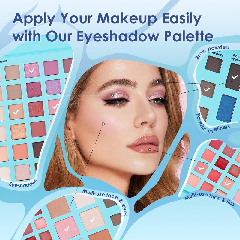 All In One Makeup Palette - Travel Size Full Face Makeup Set for Women | Includes Eyeshadows, Blush, Bronzer, Highlighter & Lip Oil