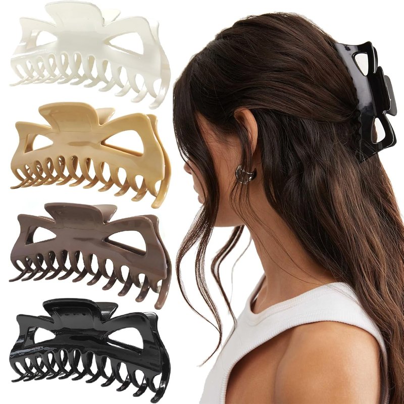 Large Mello Claw Clips for Long Thick Hair - Flexible Silicone Jaw Clips | 5.5” Latte (4-Pack)