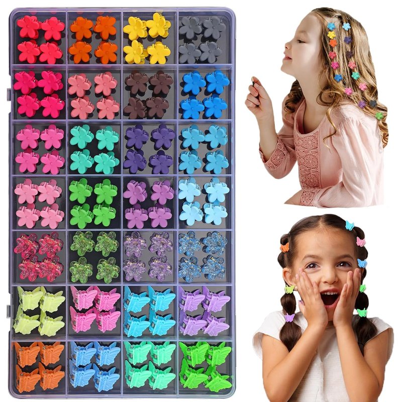 Baby Hair Clips - 112 Pcs Mini Flower & Butterfly Claw Clips for Girls | Colorful Hair Accessories with Organizer Box
