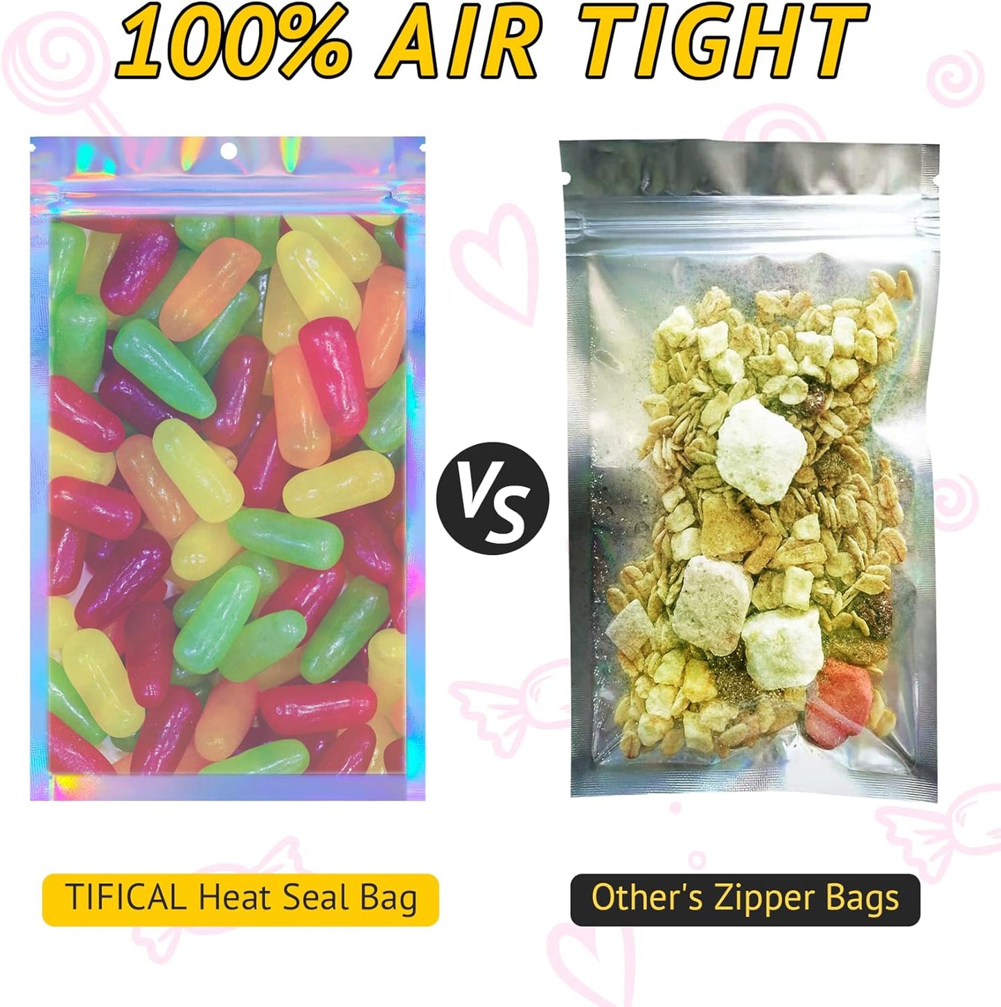 Holographic Smell Proof Bags - 100 PCS Resealable Mylar Gift Bags for Food & Jewelry | 3x5 Inch