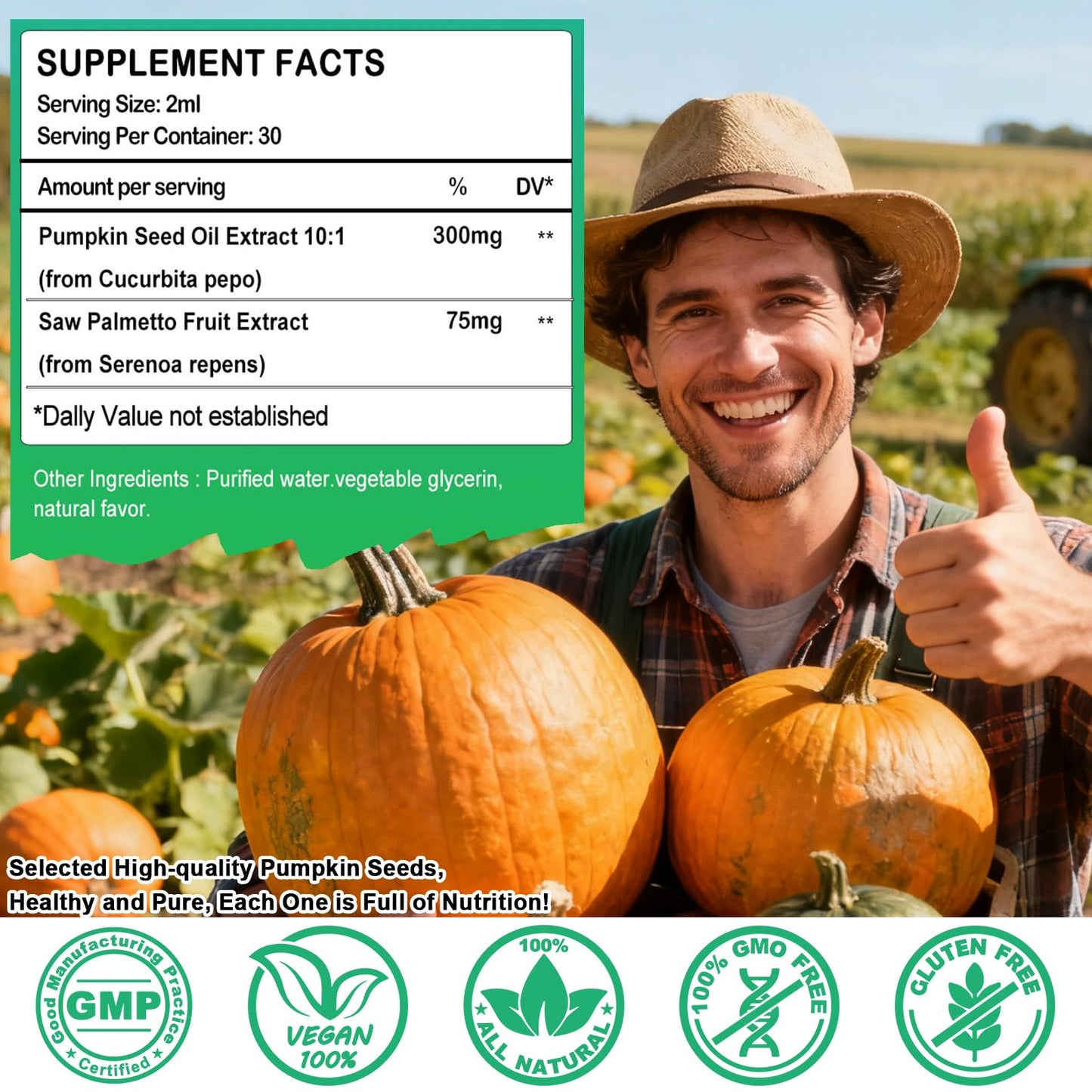 Pumpkin Seed Oil with Saw Palmetto Drops-High Concentrated Pumpkin Seeds Oil Supplement for Hair, Bladder & Prostate Health丨 Cold Pressed, High Absorption Liquid for Women & Men丨NON-GMO, Vegan, 2Fl Oz