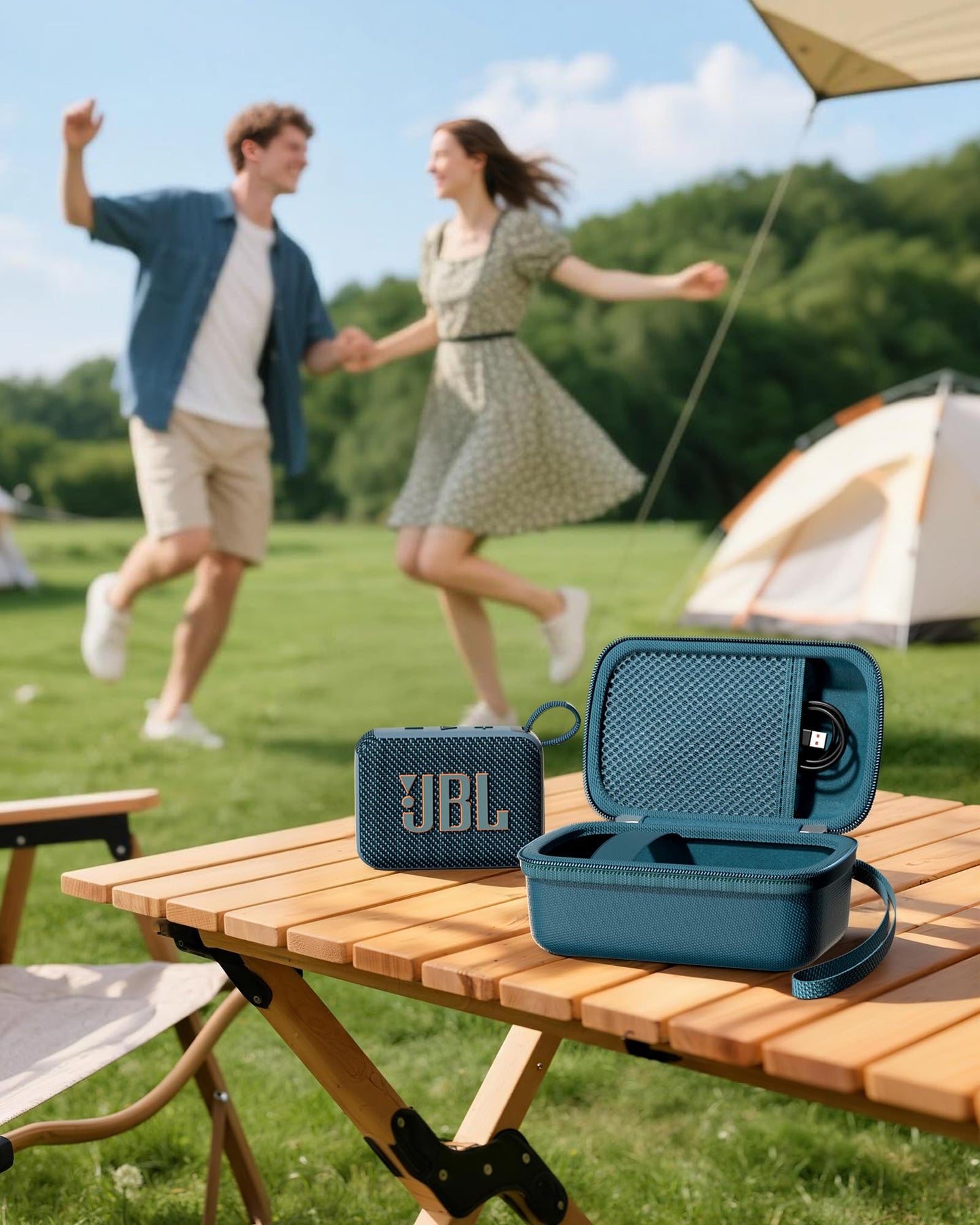 ProCase Hard Shell Travel Case for JBL Go 5/4/ 3/ Go 3 Eco Ultra Speaker, Waterproof Portable Carrying Box for JBL Mini Speaker and Accessories, Storage Bag with Mesh Pocket & Wrist Strap -Blue