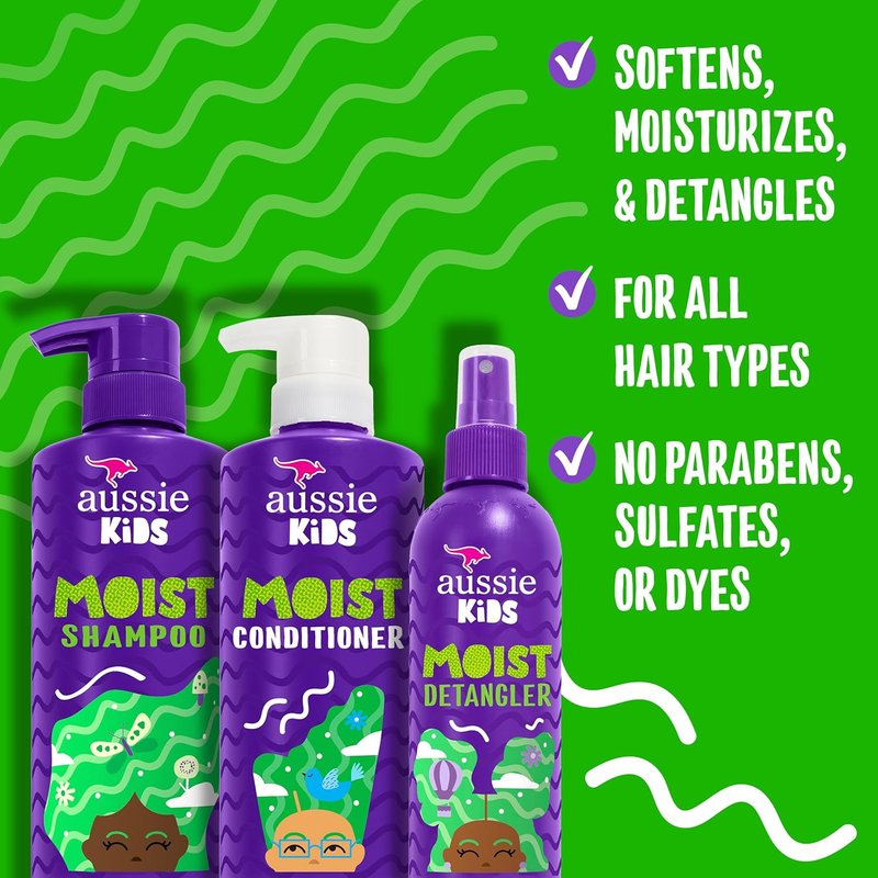 Aussie Kids Hair Care Bundle - Shampoo, Conditioner & Detangler Spray | Paraben-Free, Sulfate-Free, 16 Fl Oz & 8 Fl Oz