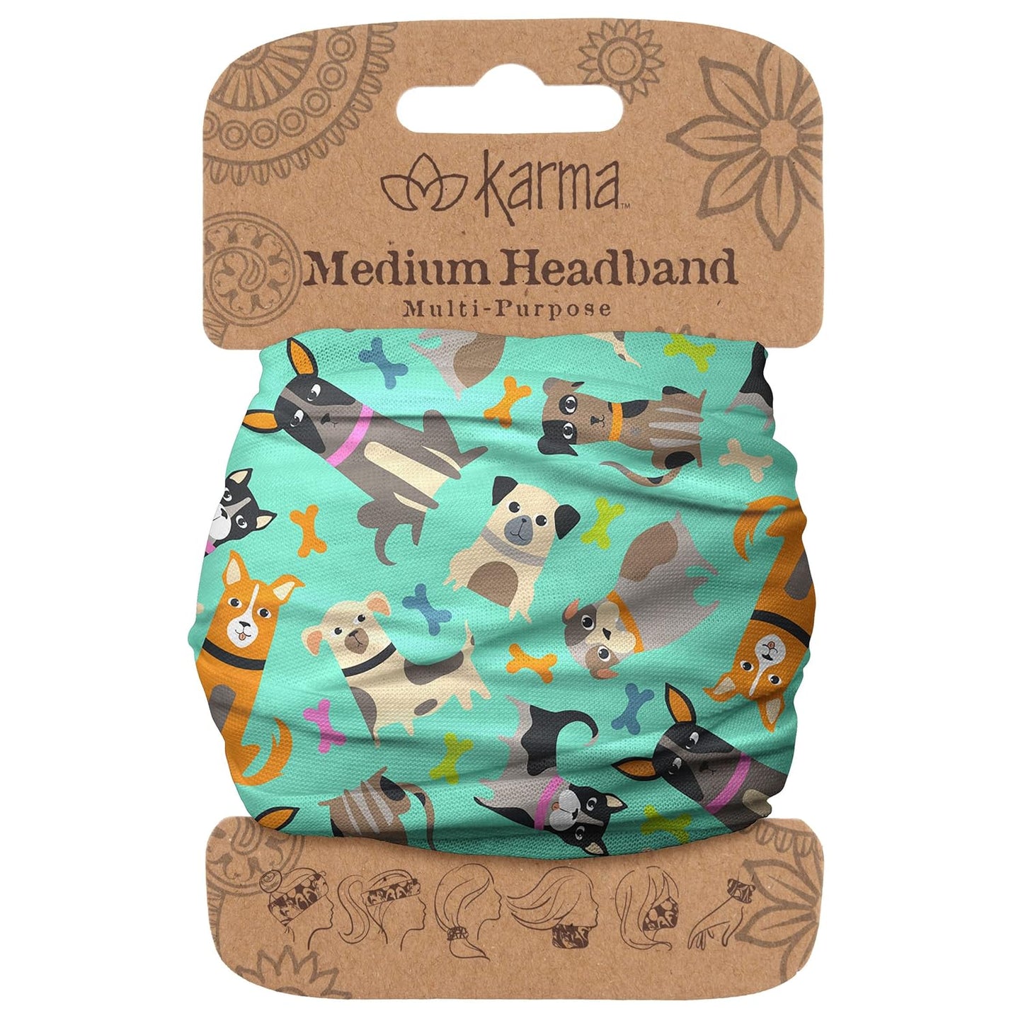 Floral Headband for Women | Stretchy Fabric Hair Scarf - Light Tan & Blue - Medium Size