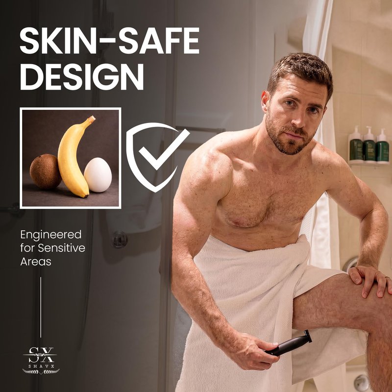 Groin & Body Hair Trimmer Electric Shaver for Men – Pubic & Ball Full Body Grooming – Skin-Safe for Sensitive Areas, Beard, Chest & Legs – Dual Blades Waterproof Wet/Dry IPX6 Rechargeable with 3 Combs