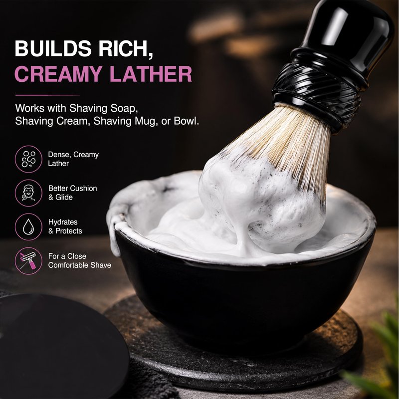 Pink Woolf Synthetic Shaving Brush for Men – 24mm Tuxedo Knot, Quick-Dry Soft Bristles, Compact Travel Shave Brush for Rich Lather with Soap or Cream – Black Handle
