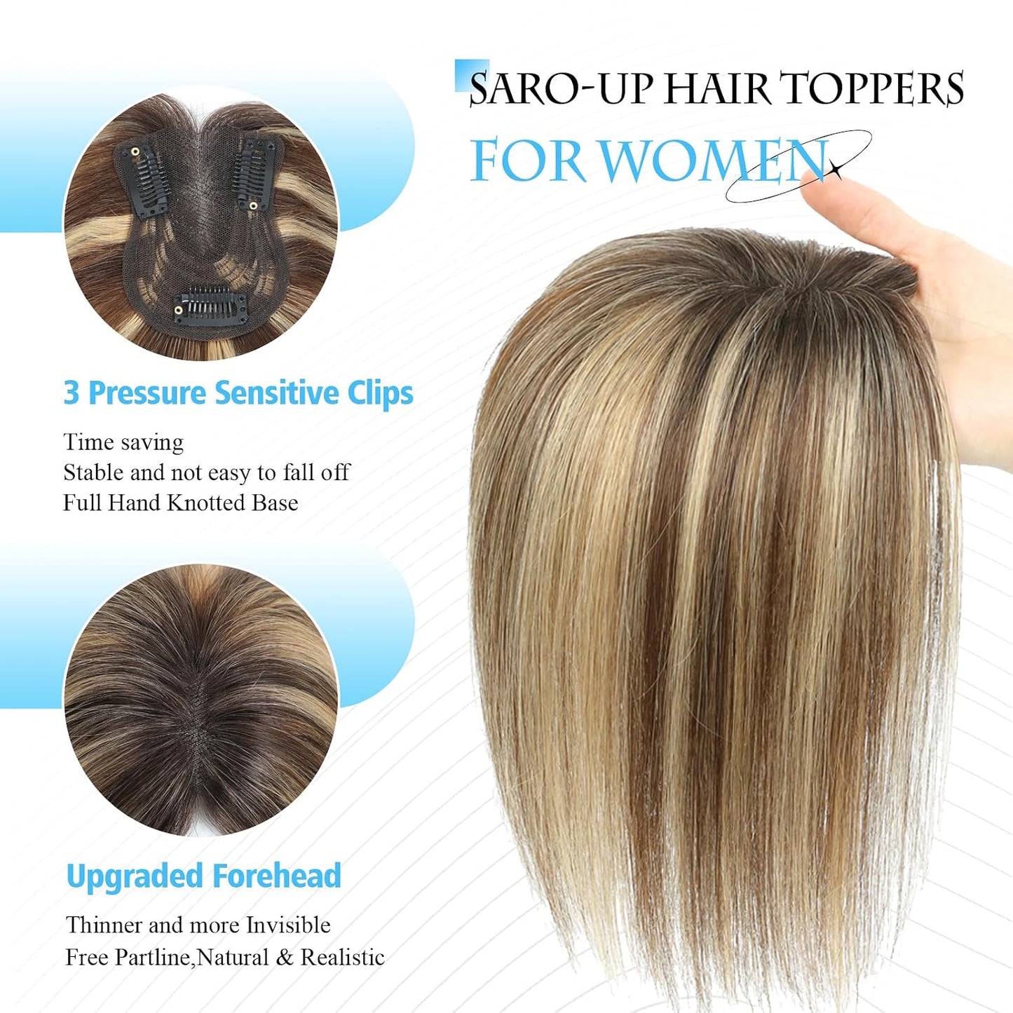 Human Hair Toppers for Women | Real Hand-Tied Swiss Base Hairpieces for Thinning Hair - 10 Inch, 30g, No Bangs