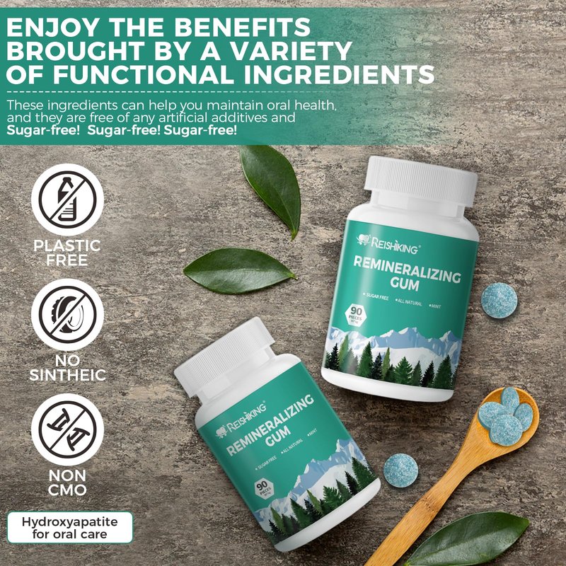 Remineralizing Gum, Containing Nano Hydroxyapatite, 90 Pieces, Teeth Remineralization, Sugar-Free Chewing Gum with Xylitol, Mint Flavor, Two pieces after meals to freshen breath and clean teeth (1pcs)