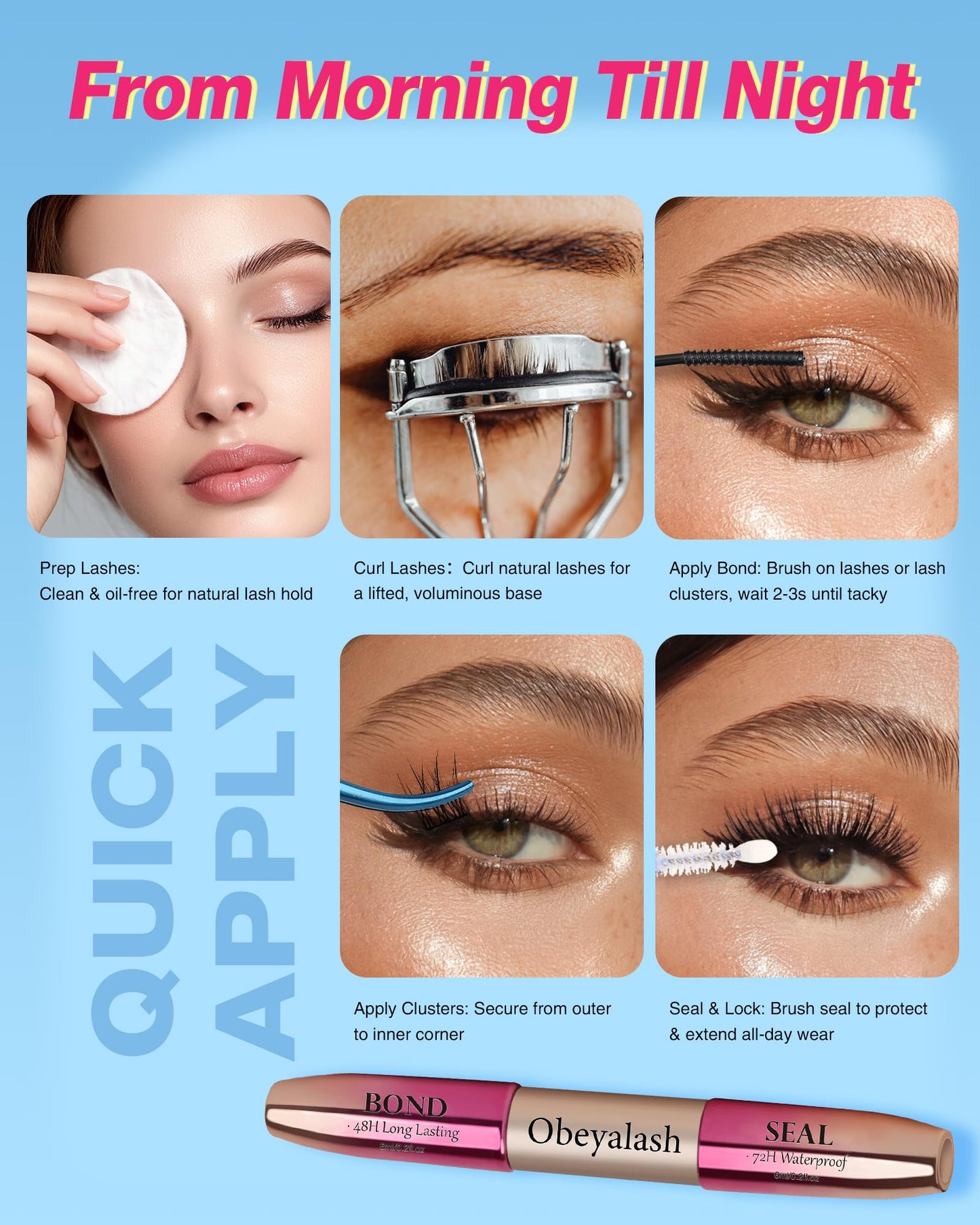 Obeyalash 2 in 1 Lash Bond and Seal, Waterproof Lash Cluster Glue Black
