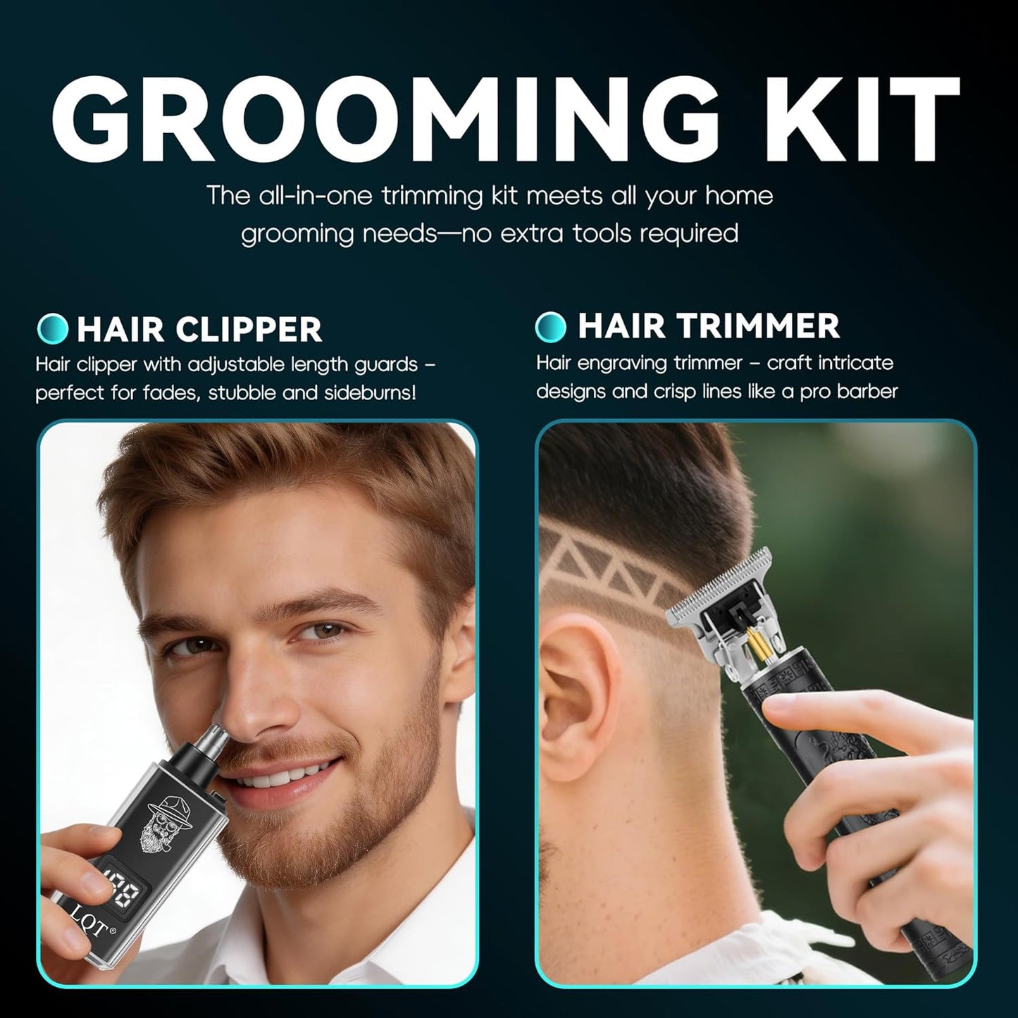 Beard Trimmer Kit - Mustache & Nose Hair Grooming | Wet/Dry Battery Operated