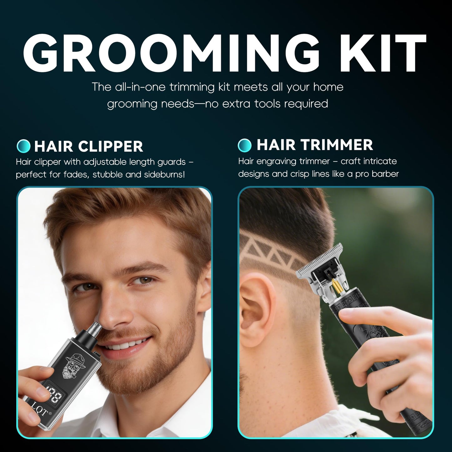 LQT Beard Trimmer kit for Mustaches, Nose Hair, Light Detailing and Grooming with Bonus Wet/Dry Battery Nose Trimmer