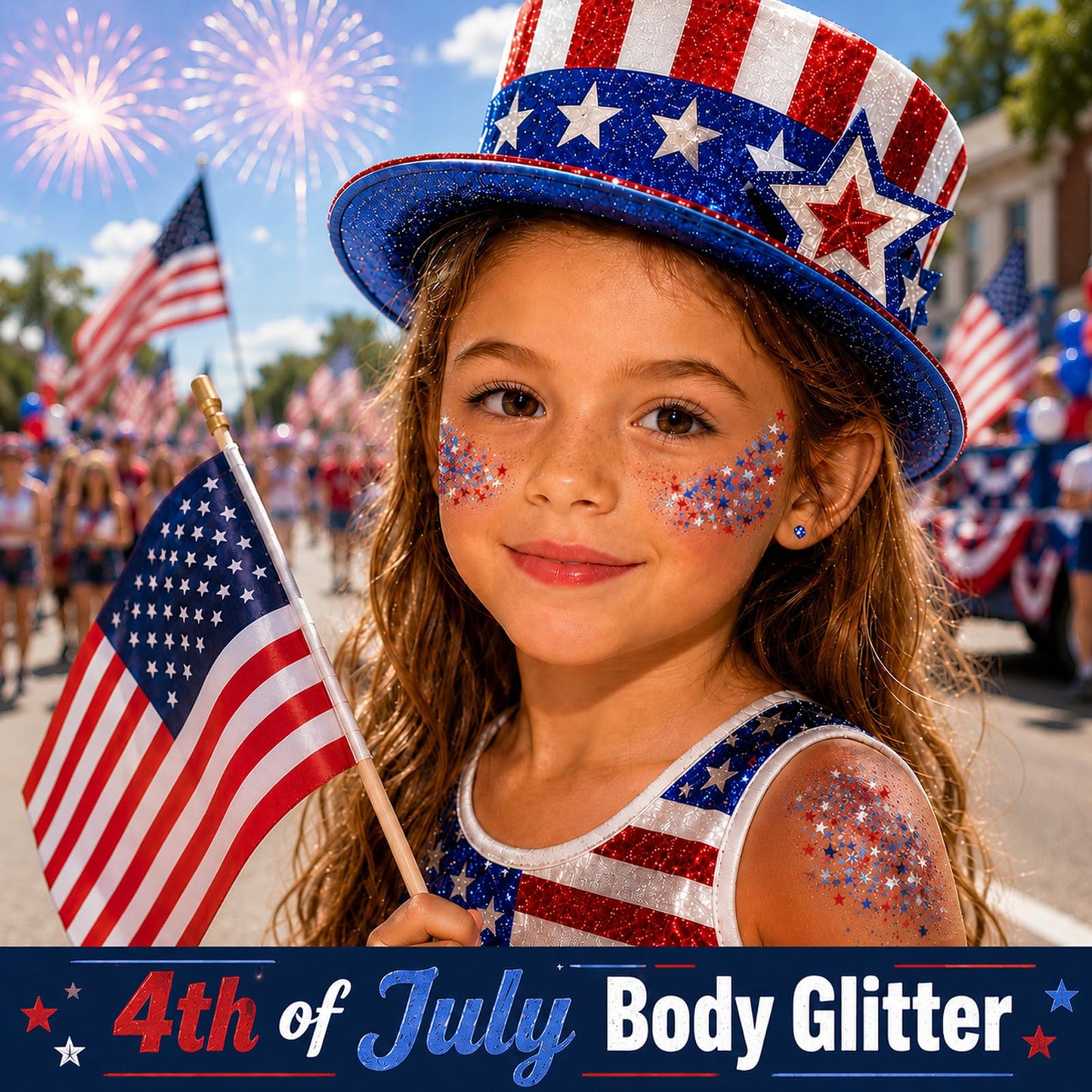 4th of July Glitter Stick, Patriotic Face Hair Glitter, 4th of July Outfits and 250th Anniversary Accessories, Waterproof Face Glitter, Fourth of July Red White and Blue Glitter for Women and Kids