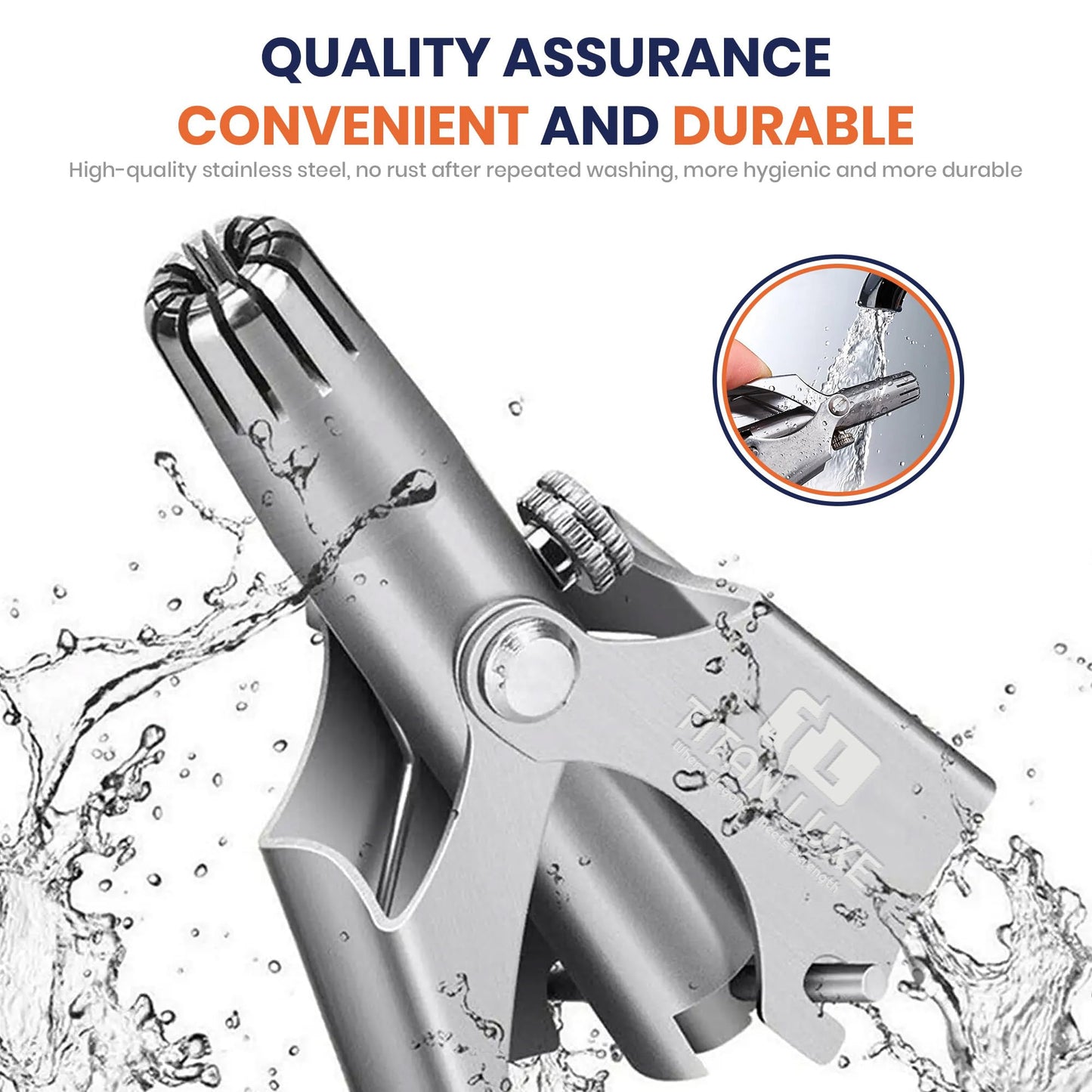 Titan Luxe Stainless Steel Hair Trimmer for Men and Women | Manual Nose and Ear Hair Trimmer | Nose Clippers, 360° Rotating Hair Trimmers | Washable Nose Hair Remover