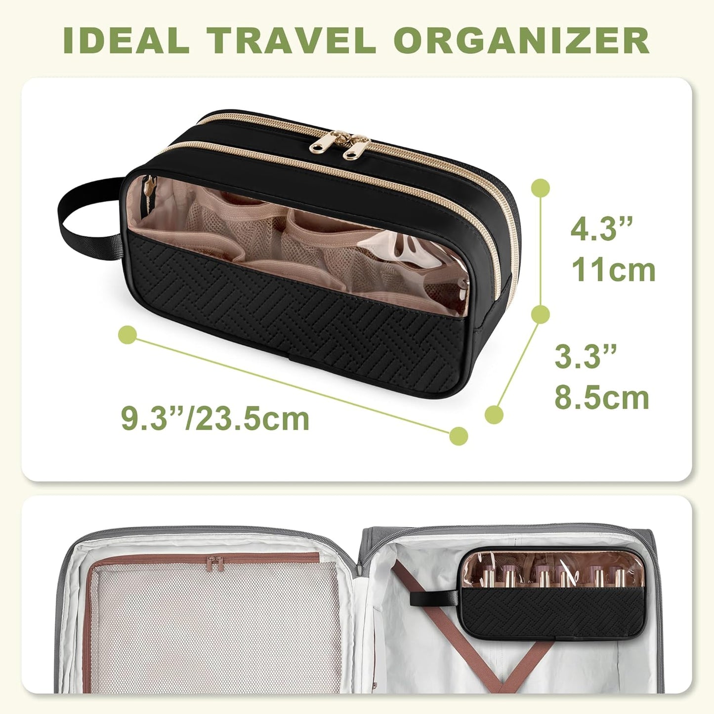 Nail Polish Organizer Case - Holds 12 Bottles (15ml) | Clear Window Storage Bag in Black