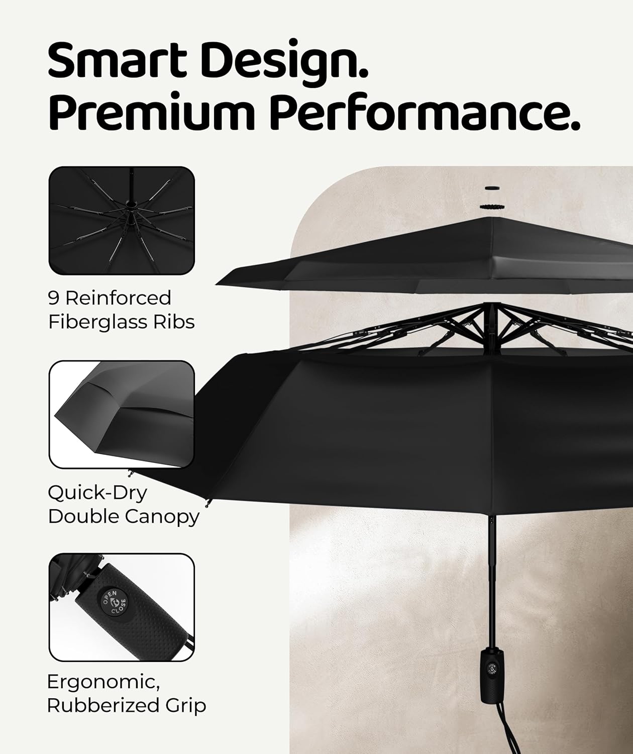 Windproof Travel Umbrella - Compact Auto Folding Design | Withstands 100MPH Winds, Durable & Lightweight for Men & Women