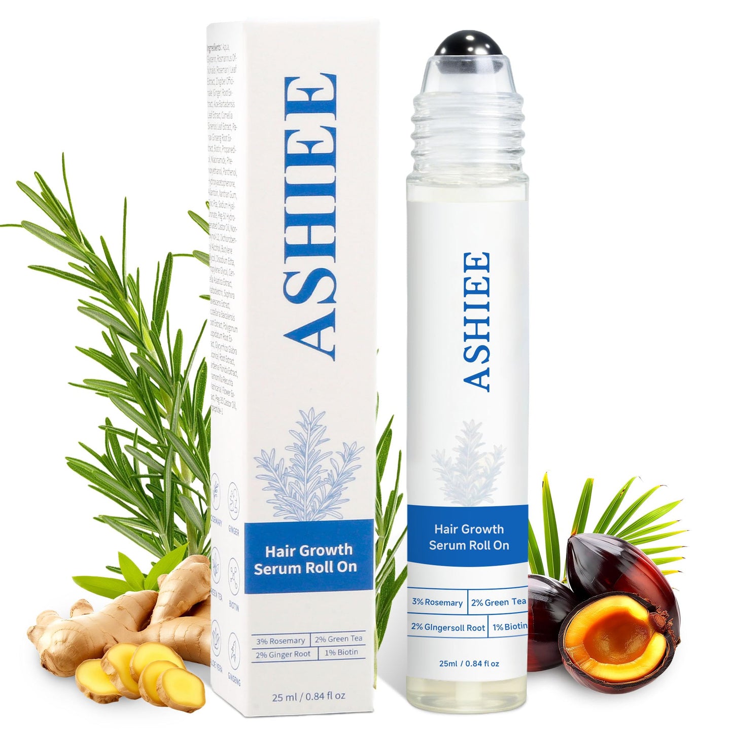 ASHIEE Hair Growth Roller On with Rosemary & Ginger–Precision Roll-On Hair Growth Serum for Thinning Hair, Edges & Crown–Vegan, Clean Formula for Men & Women–Boosts Fuller, Thicker-Looking Hair