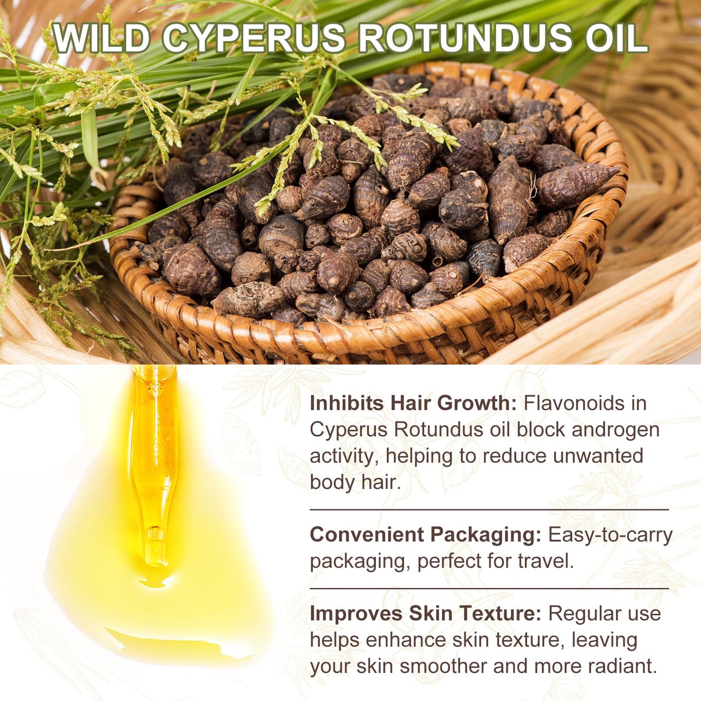 XINSZLIN Cyperus Rotundus Oil for Hair Removal, Cyperus Rotundus Oil for Reducing Body Hair Growth, Smooth Skin & Hair Removal, Moisturizing & Soothing 60ML 2PCS