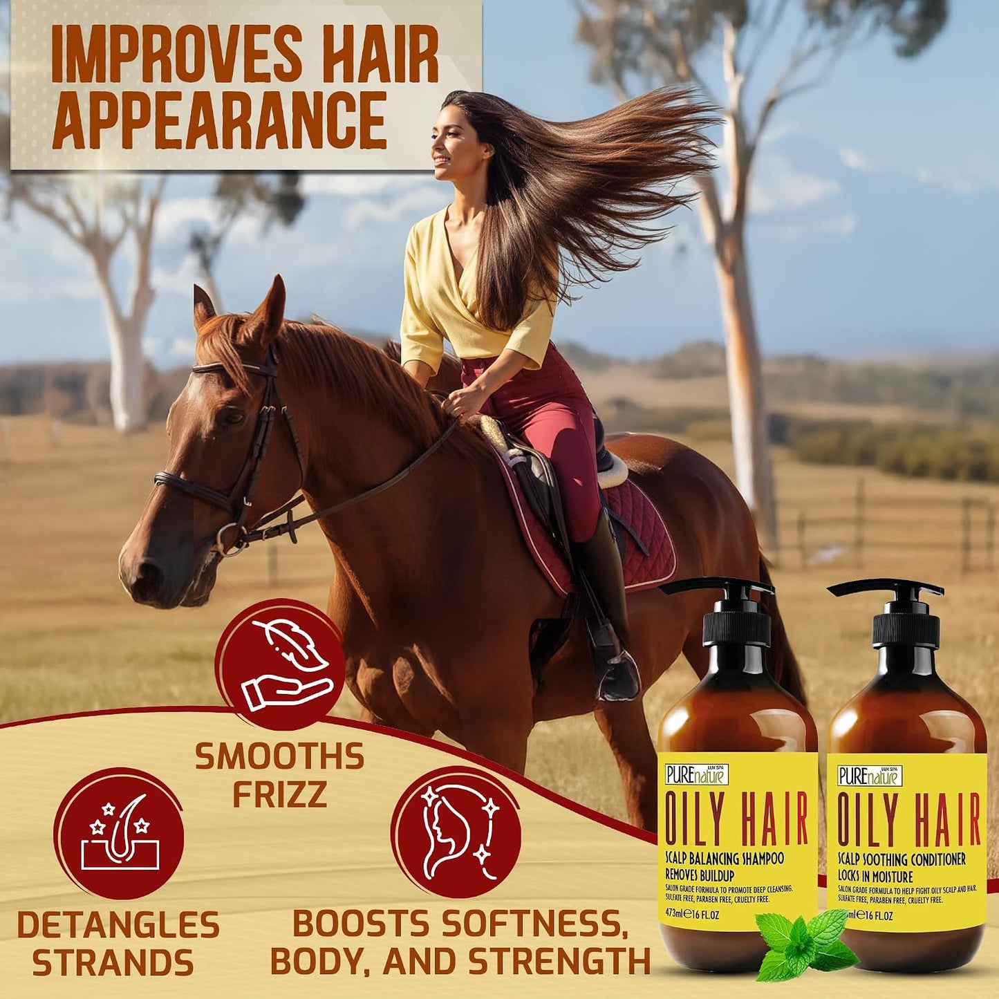 Oily Hair Shampoo and Conditioner Set - Sulfate-Free Moisturizing Formula for Flaky Scalps | 16 Fl Oz (Set of 2)