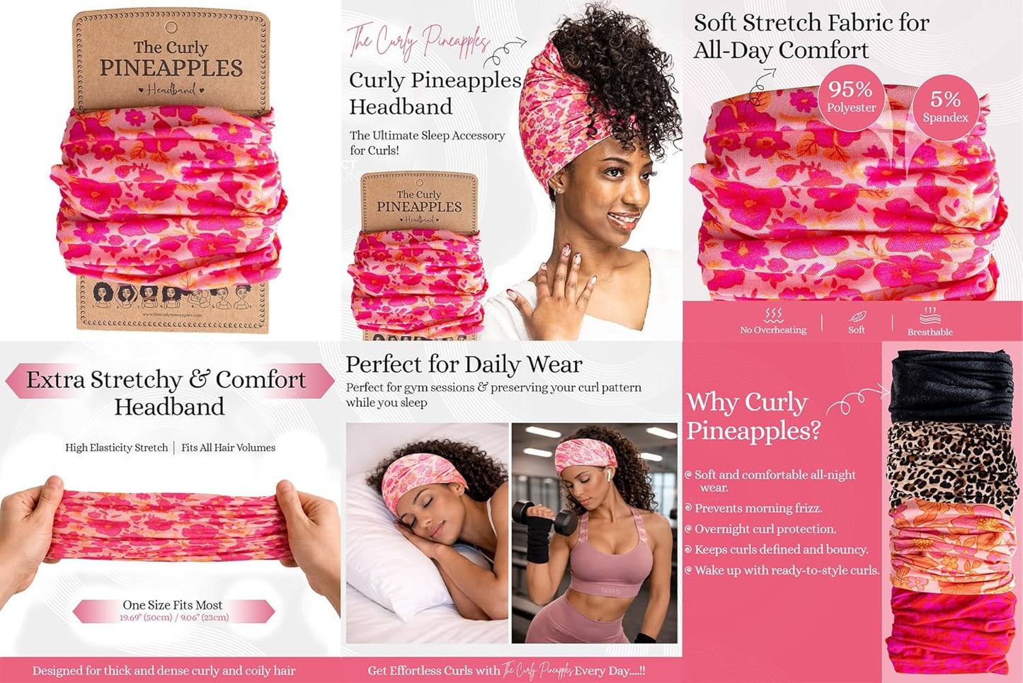 Curly Hair Headbands for Women - Stretchy Non-Slip Wide Design | Soft Cloth Yoga Headband (Fuchsia, Pack of 1)
