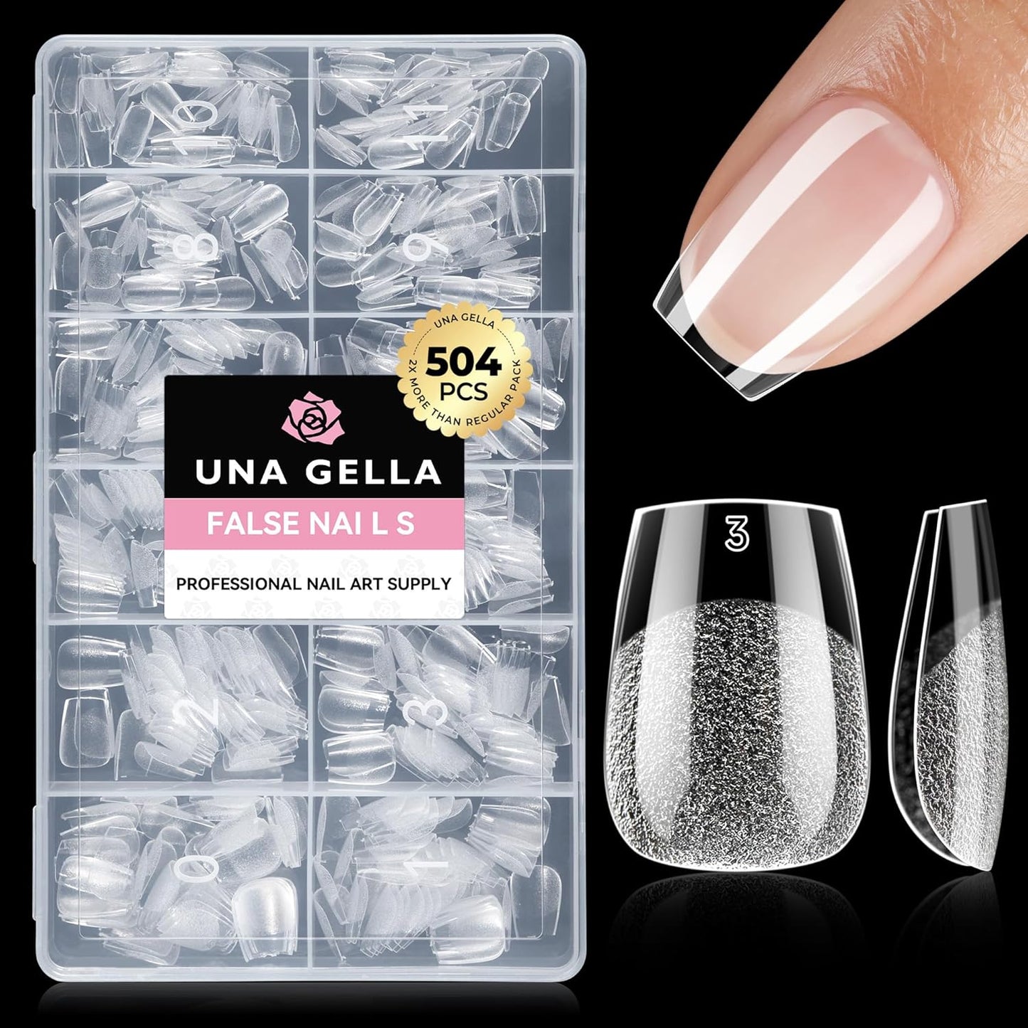 Medium Stiletto Press-On Nails - 504 Pcs Clear Gel Nail Tips | Full Cover Pre-Etched Acrylic, 12 Sizes Available