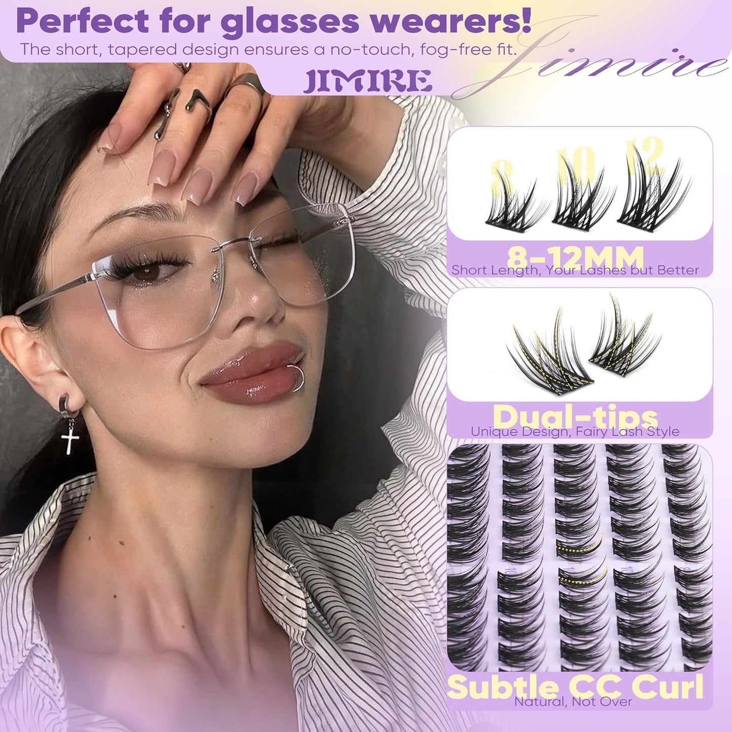 JIMIRE 8-12MM Wispy Cluster Eyelash Extensions - Soft DIY Individual Lashes | Natural C Curl, 120 Pcs