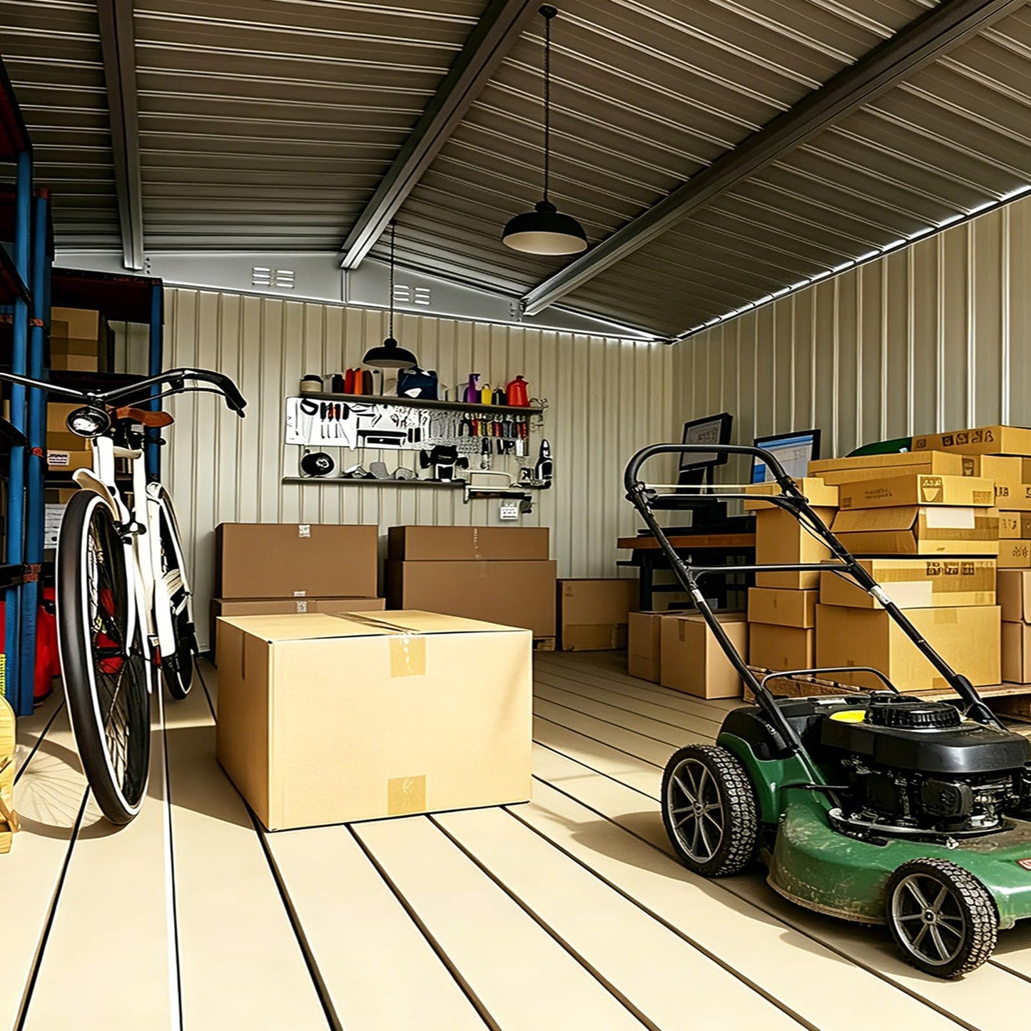 MNLR 10x14 FT Large Metal Storage Shed, Waterproof Outdoor Tool Shed with Lockable Double Hinged Door, Reinforced Frame Structure, Sloped Roof & Vents for Lawn Mower, Bikes & Patio Gear