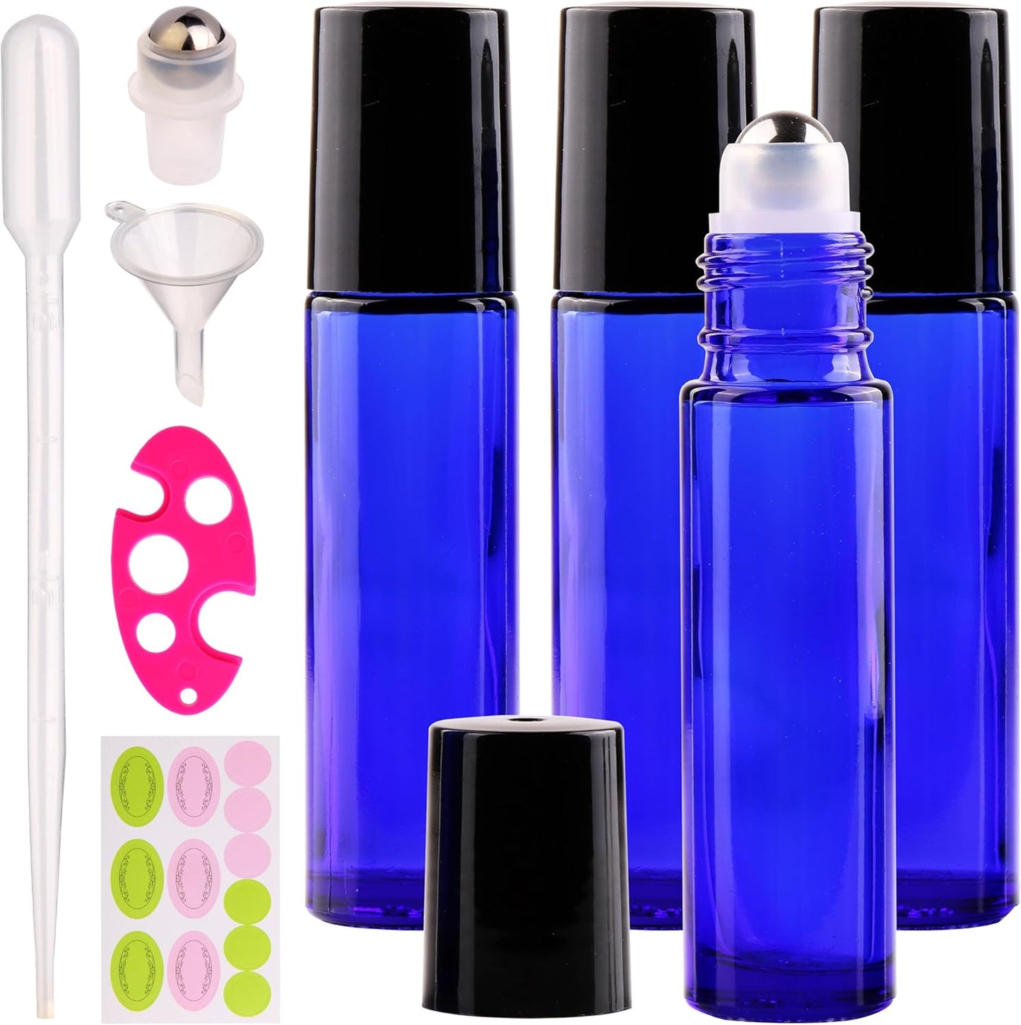 Essential Oils Roller Bottles - 24 Pack 10ml Gradient Glass with Golden Metal Cap | Travel-Friendly