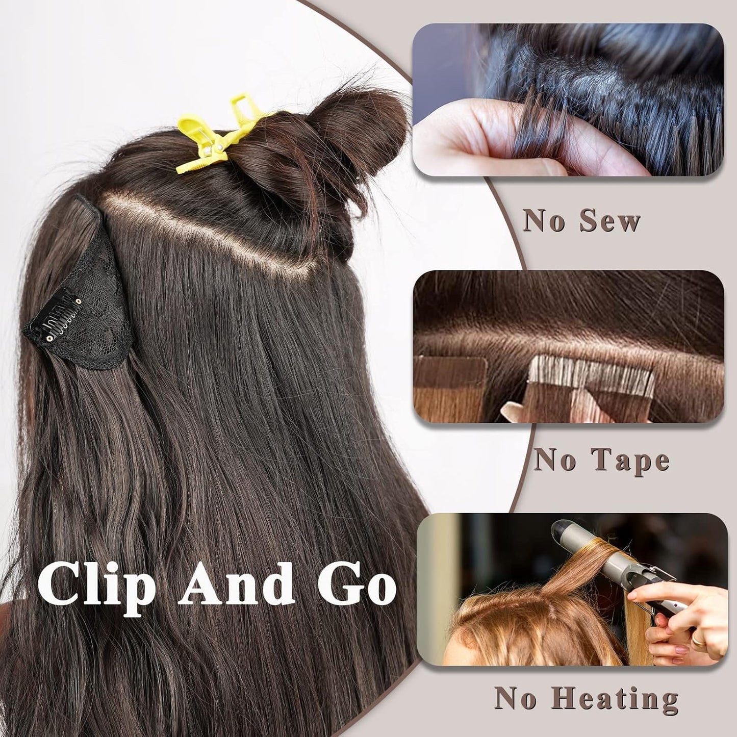 NAYOO 4PCS Brown Clip in Hair Extensions Long Wavy Curly Synthetic Thick Hairpieces for Women with Fiber Double Weft Hair Full Head（20 inch, Brown）