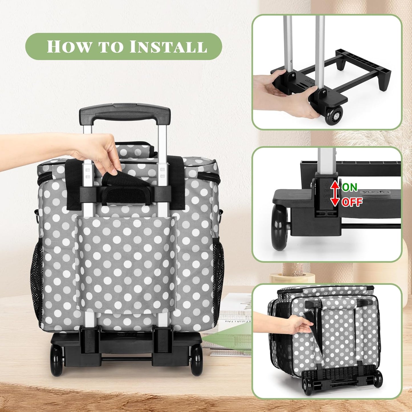 LUXJA Rolling Scrapbook Tote - Detachable Dolly Design for Easy Transport | Gray Dots