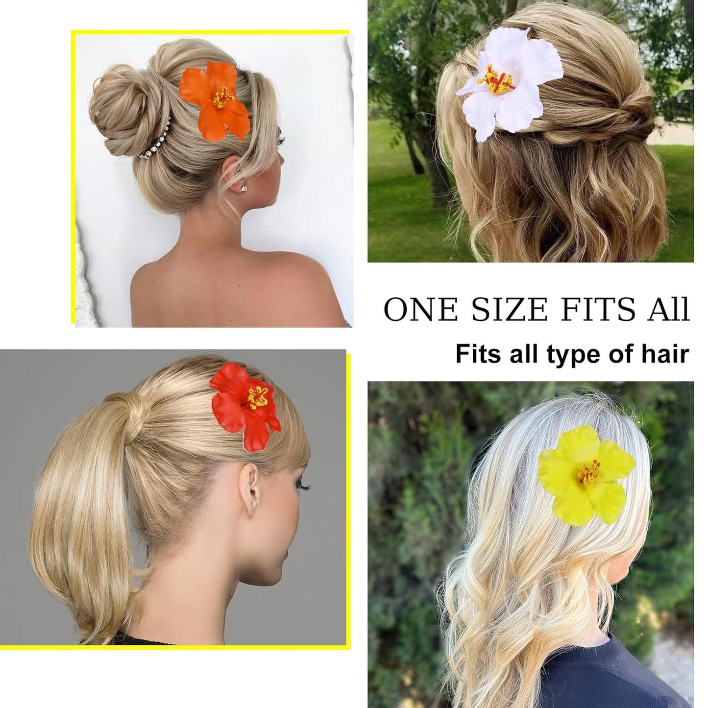Hawaiian Flower Hair Clips - 4 Pcs Plumeria & Hibiscus Hair Accessories | 3.5 Inch Tropical Clips for Beach Parties & Summer Holidays