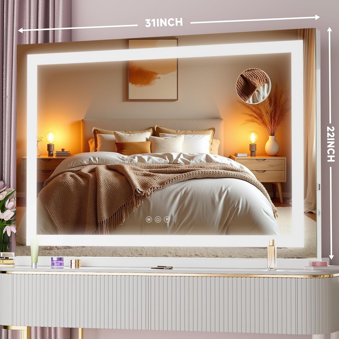 LED Makeup Vanity Mirror with Lights - 32" x 22" | 10X Magnification, Dimmable, Smart Touch, USB Charging