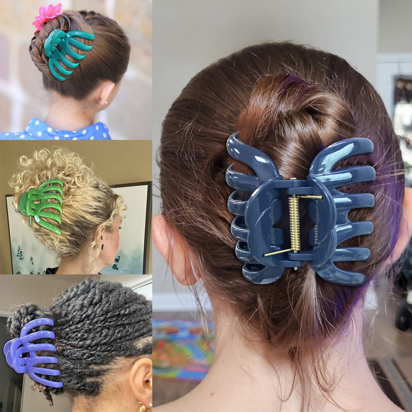 No Break Large Claw Clips for Thick Hair,Jumbo Octopus Hair Clips for Women Long Hair, Big Jaw Clips Curly Hair,Giant Clamps Clips 4 Pack Hair Styling Accessories Mixed Set (Fresh color)