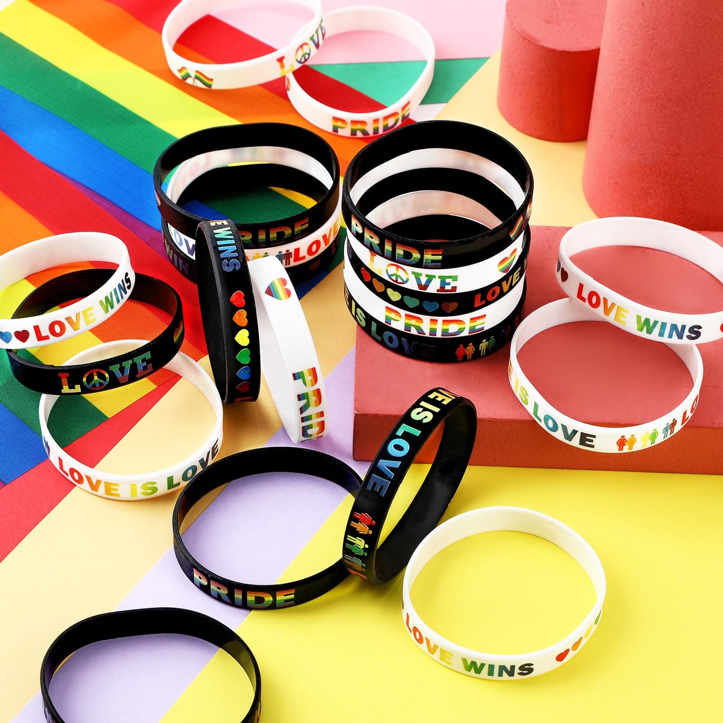 JUNEBRUSHS 42pcs Rainbow Gay Pride Silicone Bracelets Pride Accessories