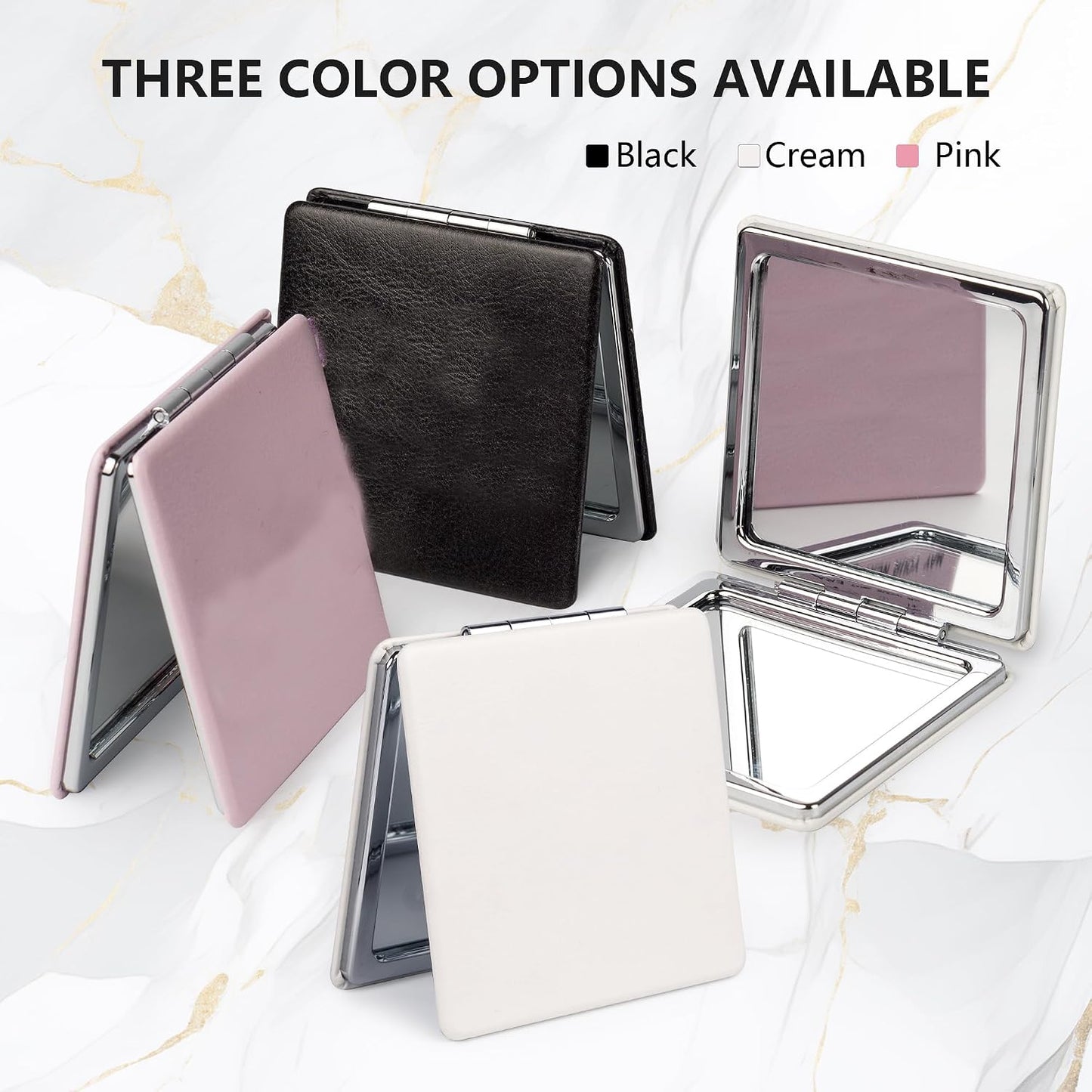 Compact Mirror - 1x/2x Magnifying Foldable Cosmetic Mirror | Portable Travel Size for Pocket & Purse (Black)