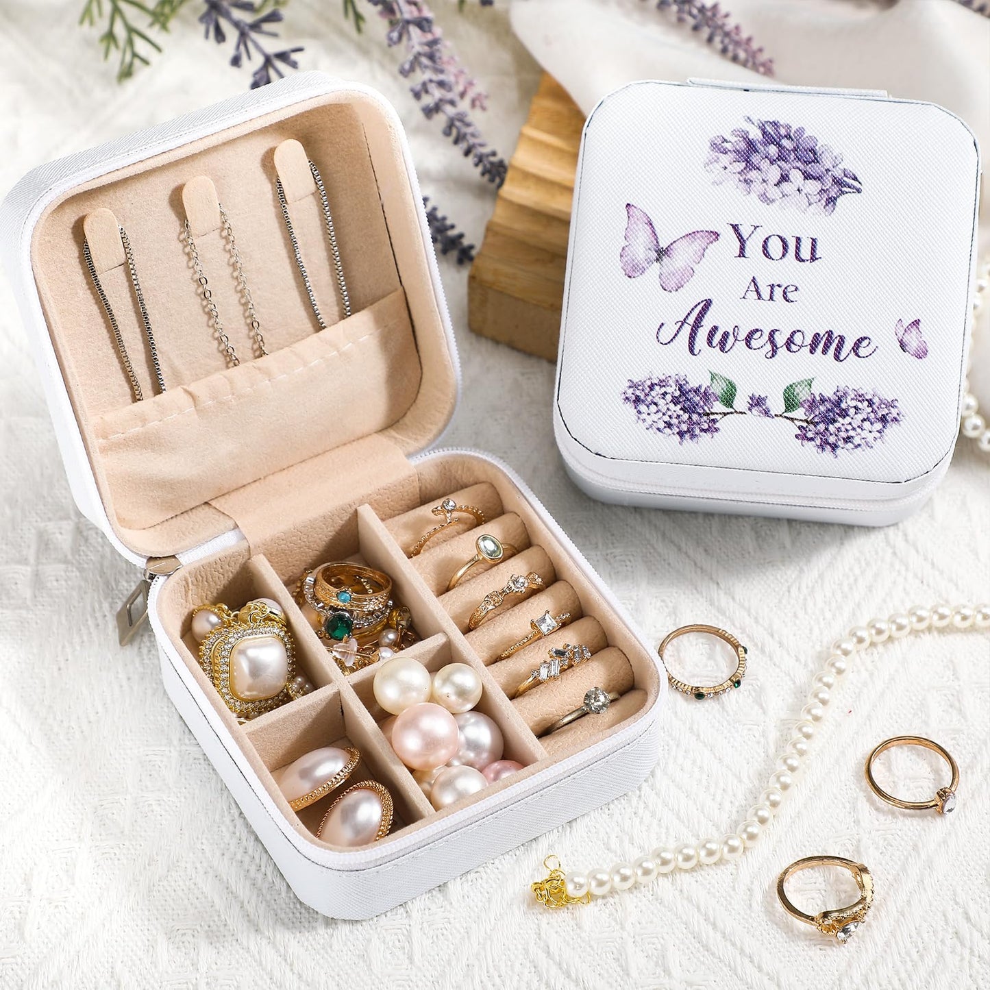 Kacctyen 12 Pcs Mini Travel Jewelry Case Bulk You Are Loved Mother's Day Church Gift Bulk Purple Butterfly Gift for Secretary Mother Girls Leather Travel Jewelry Case Mothers Day Church Gifts