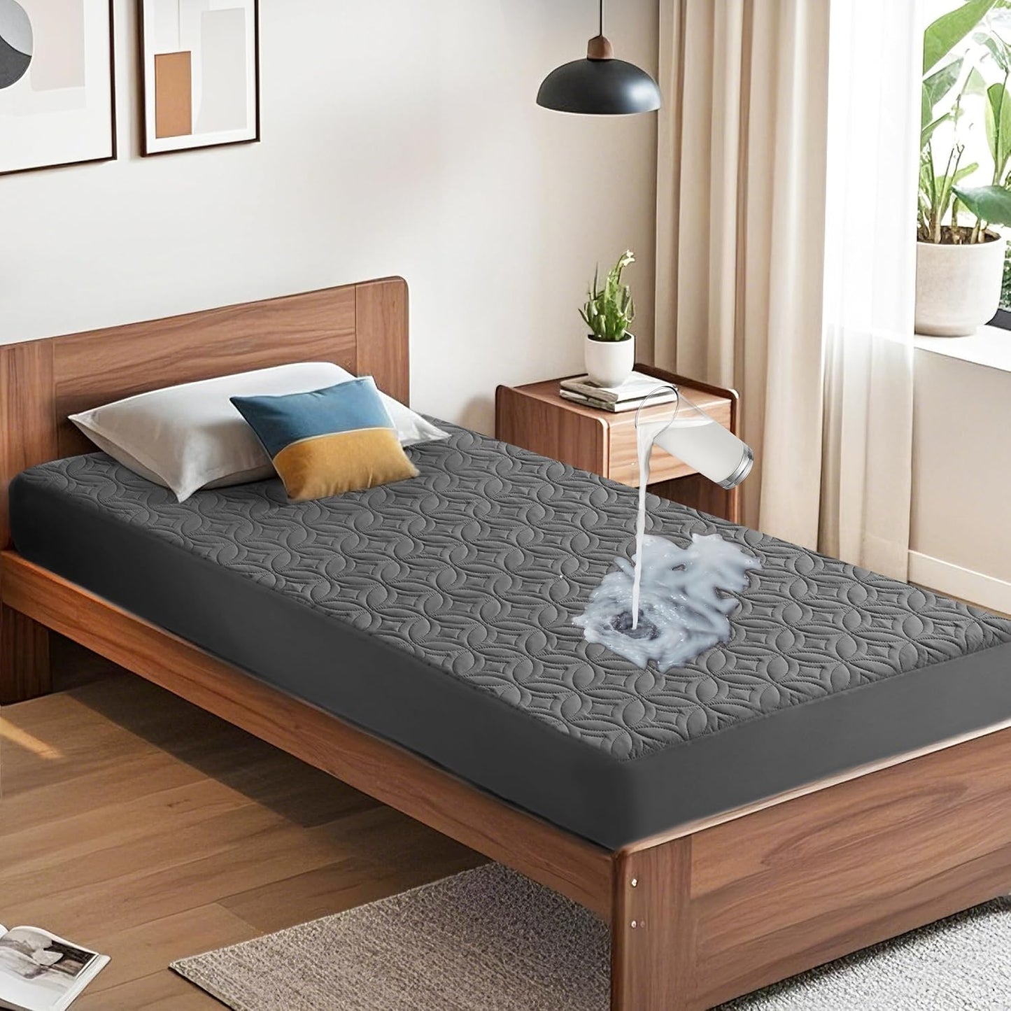 Waterproof Mattress Protector - Noiseless Queen Size Pad | Deep Pocket 6"-18" Depth, Soft & Breathable Gray Cover