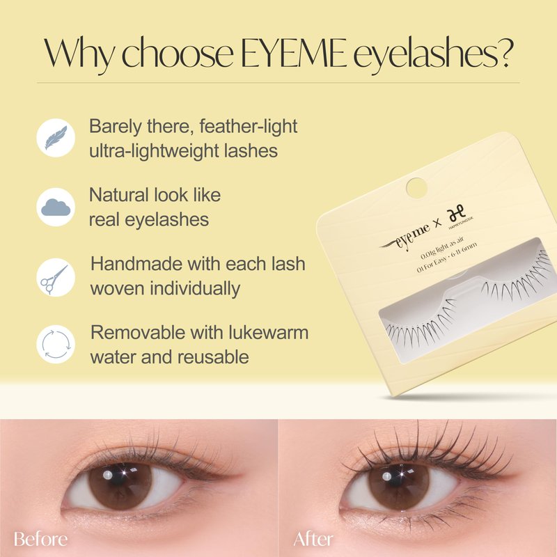 EYEME Eyelash x Artist Collaboration NO.01 – 5 Set Pack, Natural False Eyelashes, Short Lashes for a Soft & Wispy Look, Easy to Apply for a Seamless & Elegant Finish, K-Beauty