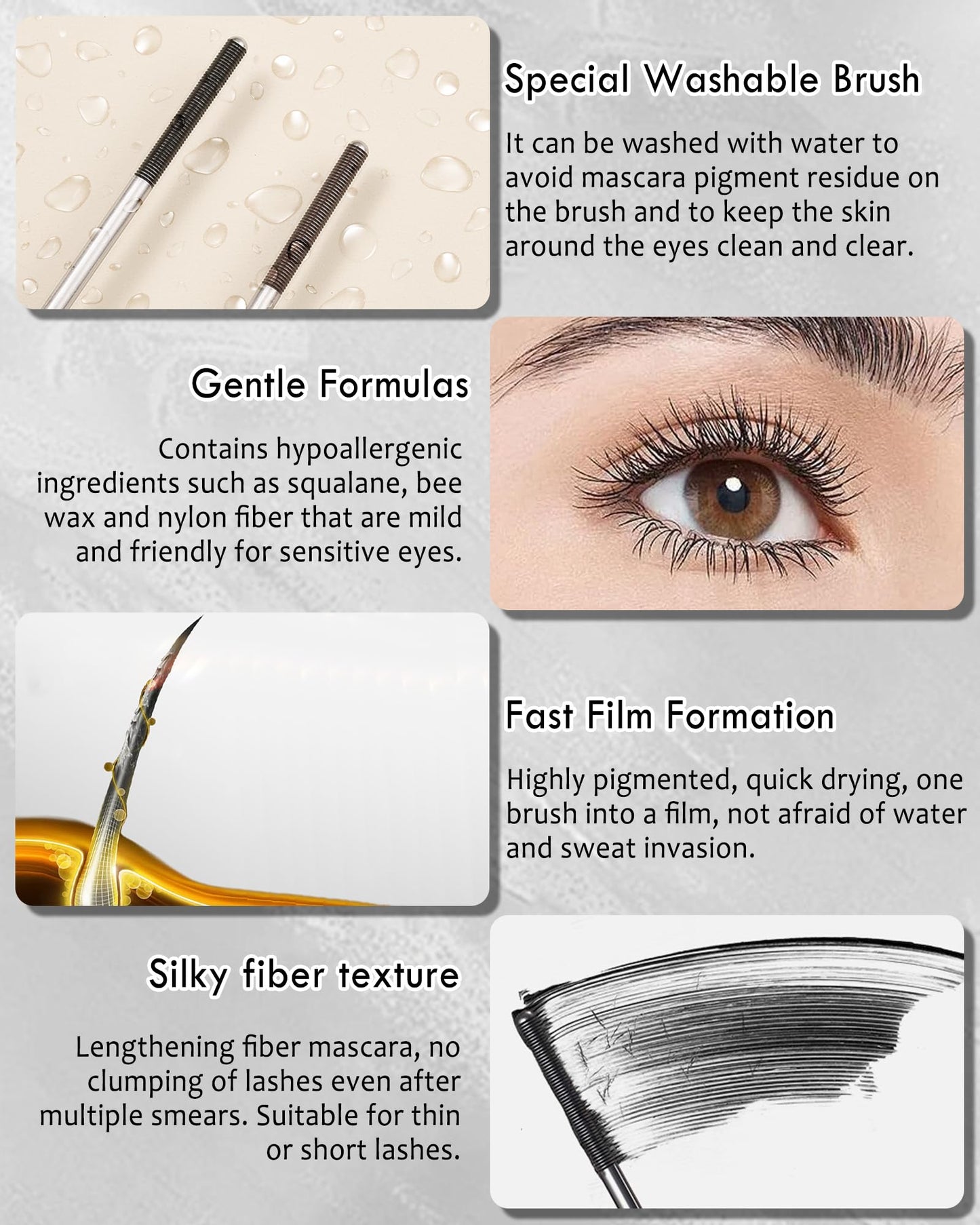 Washable Metal Rod Mascara, Black Waterproof Tube Mascara Volume and Length,3D Skinny Curling Iron Wand,Long Lasting Smudge-Proof Non Clumping Lengthening Fiber Lash Máscara Makeup for Women