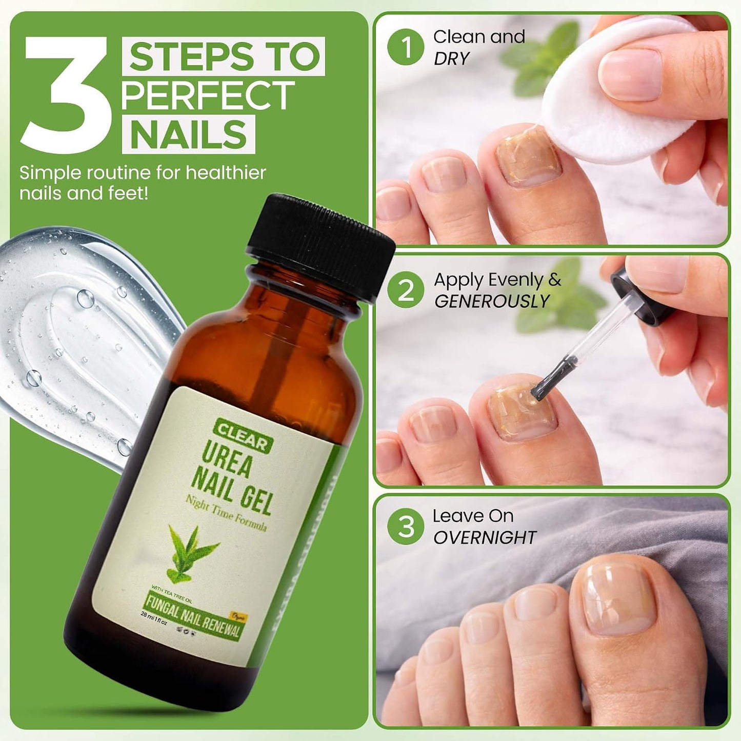 Urea Nail Gel with Tea Tree Oil | Softens & Repairs Nails - Night Time Formula for Fast Results