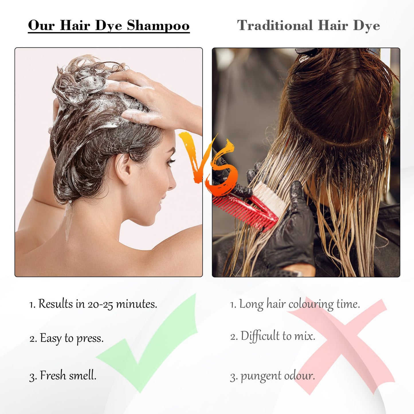 KAISASA Black Hair Dye Shampoo 3 in 1, Hair Color Shampoo for Cover Grey Hair, Hair Dye Shampoo for Men and Women (Black)