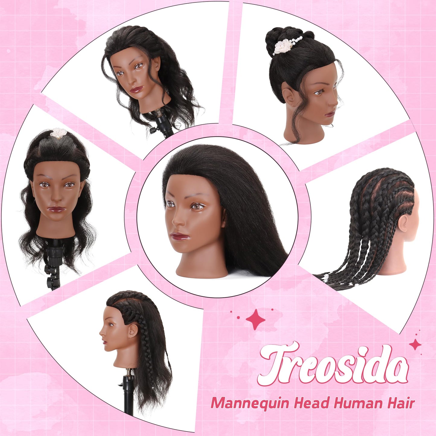 Mannequin Head 100% Human Hair Manikin for Braiding Styling Doll Head 18"